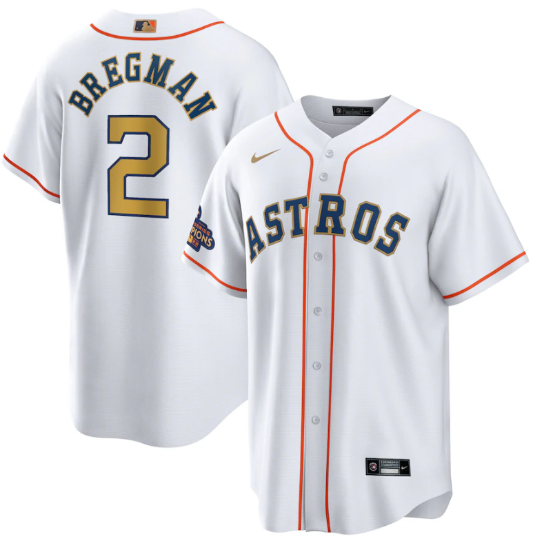 Men's Houston Astros Customized White 2023 Gold Collection With World Serise Champions Patch Cool Base Stitched Baseball Jersey